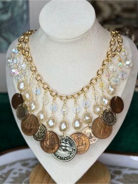 Currency of Queens Signed Victoreya Coin Statement Necklace OOAK